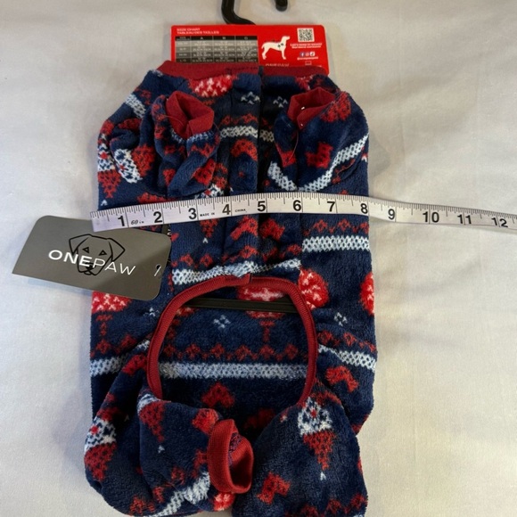 One Paw Holiday Pets' Christmas Fair Isle Pajama / Sweater 1-Piece, Small - Picture 8 of 10